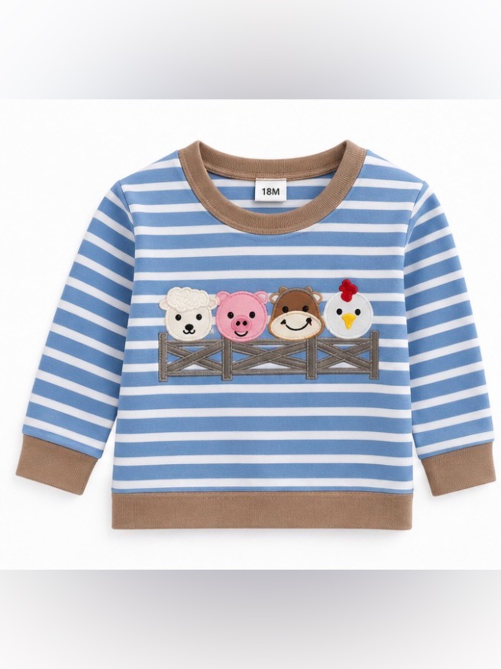 Striped Farm Friends Crewneck Shirt - Blue